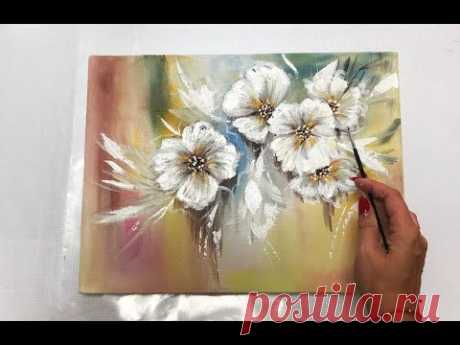 Flowers painting on canvas/ Demo /Acrylic Painting on canvas by Julia Kotenko