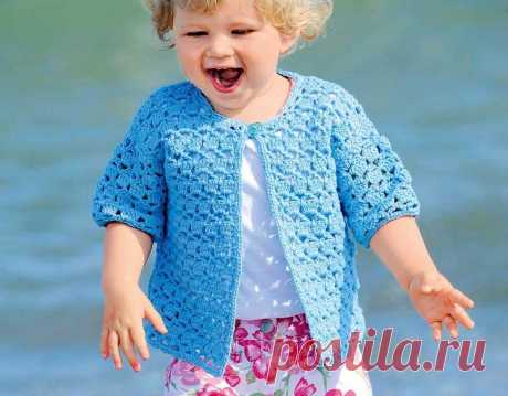 Children's jacket on one button. Children's jacket openwork crocheted |