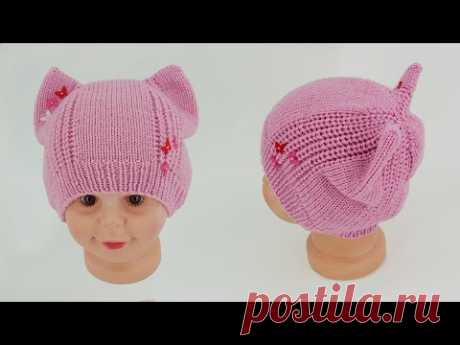 Knitted kitten hat for spring 🐱 Шапка Котенок на весну спицами