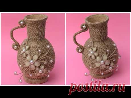 DIY Jute Rope Flower Vase/ Making Jute Vase At Home/ easy diy jute vase