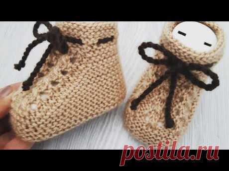 İki Şişle Ajurlu Bebek Patiği Çorabı Yapılışı / Knitting Baby Socks Booties DIY Pattern Design