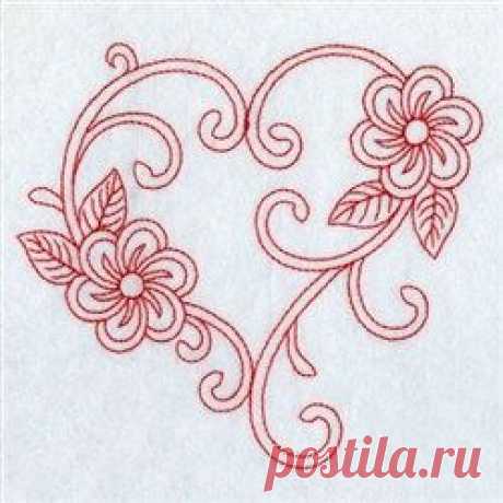 Redwork Floral Heart embroidery design | Hímzés