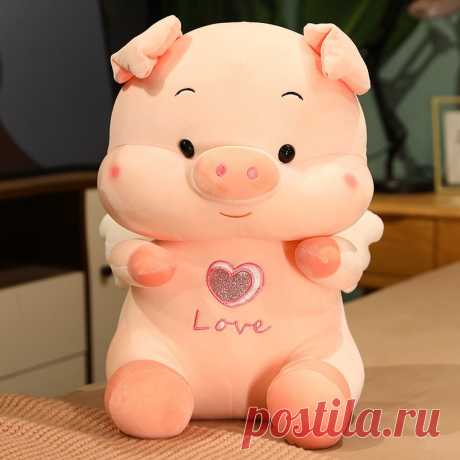 Симпатичная сидячая ангельская свинка, эластичная супер мягкая ткань, подушка в виде розовой свиньи, милая плюшевая свинья, мягкая игрушка, удобная кукла для девочек, подарок на день рождения | Игрушки и хобби | АлиЭкспресс