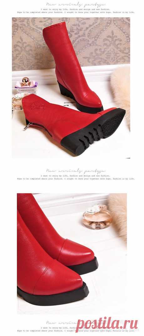 Европейский новый обувь женщина из натуральной кожи сапоги клин Platrom зимние сапоги мода женская обувь купить на AliExpress