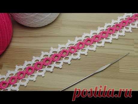 Вязание крючком ленточного кружева на основе колечек - crochet ribbon lace pattern