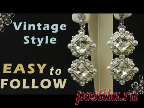 Оплетение в квадратикHandmade earrings - &quot;vintage style&quot;  beading tutorial - YouTube