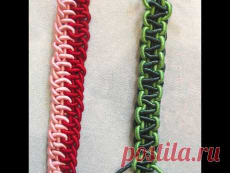 Ручки для сумок и мочалок часть 1 (weave bag handles part 1). Образец красно-розовый получился 11 см, а зеленый 12 см.