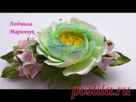Часть №1 Заколка для волос с цветами гортензии и пионовидной розой из фоамирана