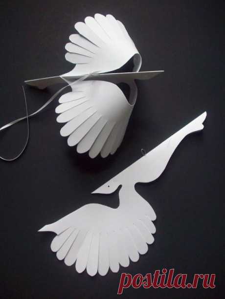Paper Birds--Six White Flying Paper Birds