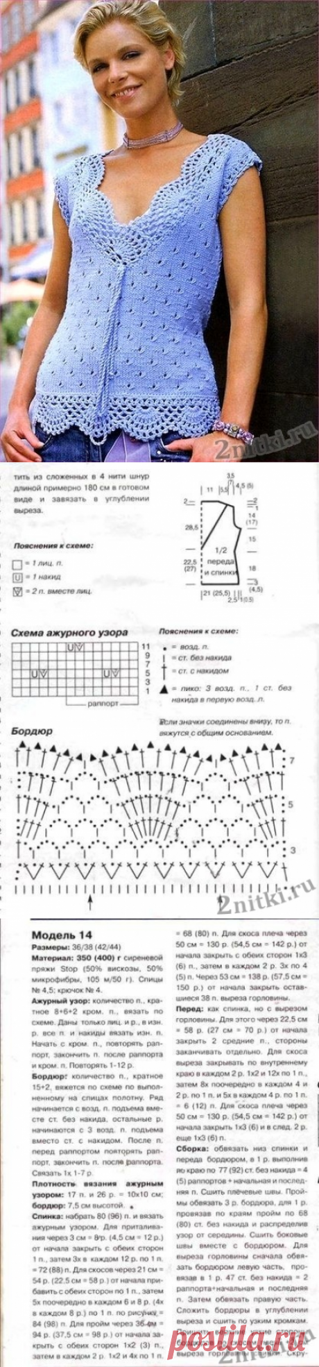 Летняя кофточка с кружевными оборками &amp;#8212; Две нитки