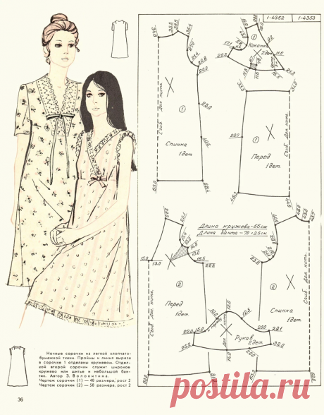 12 выкроек пижам и ночных рубашек из старых журналов. | О рукоделии, и не только. 🧵✂️👜 | Дзен