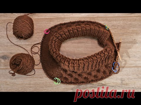 Детская манишка на двух спицах «Пористый шоколад» | Baby neck warmer knitting pattern free