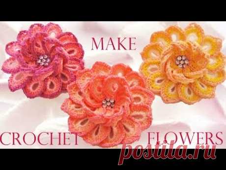 😍 Como tejer fácil y rápido flores de colores de una sola tira - How to make flowers crochet