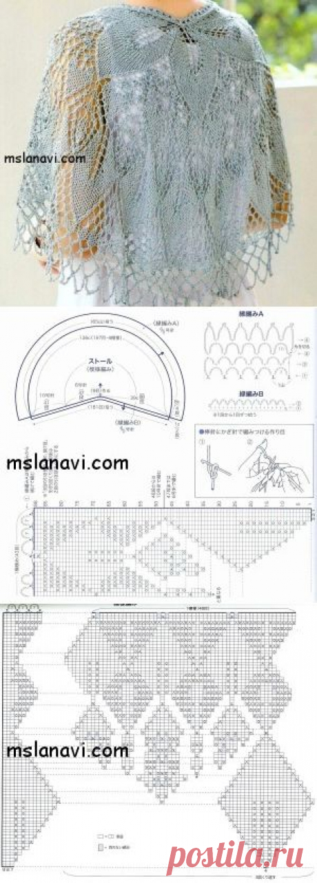 Ажурная накидка спицами схемы вязания | Вяжем с Лана Ви