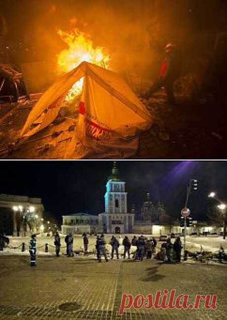 Милиция сносит палатки на Михайловской площади, люди уносят вещи в собор - Новости Политики - Новости Mail.Ru