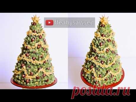 3D buttercream Christmas Tree Cake tutorial - Merry Christmas! Relaxing cake decorating