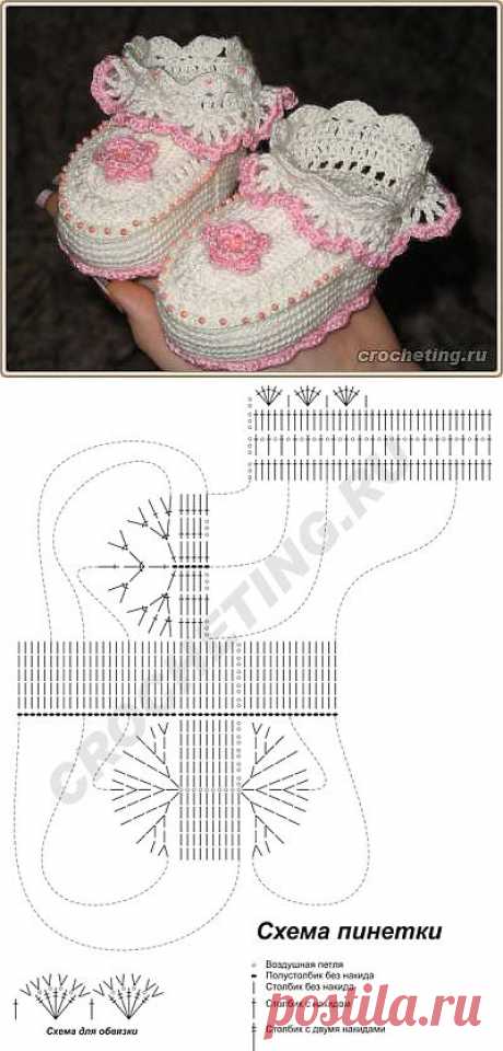 Пинетки детские связанные крючком, описание, схема вязания
