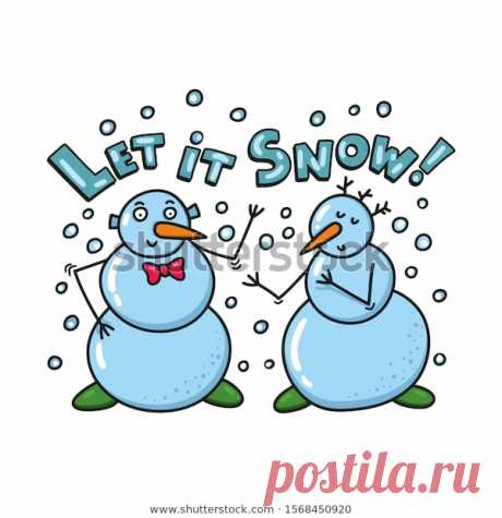 Стоковая векторная графика «Cute Snowmen Season Greetings Card Poster» (без лицензионных платежей), 1568450920