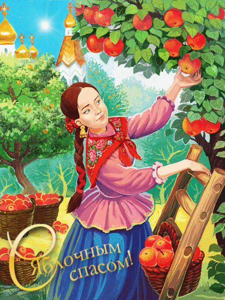 Девушка собирает яблоки - открытки и картинки Девушка собирает яблоки - С Яблочным Спасом красивые открытки для поздравления и анимационные картинки на праздник