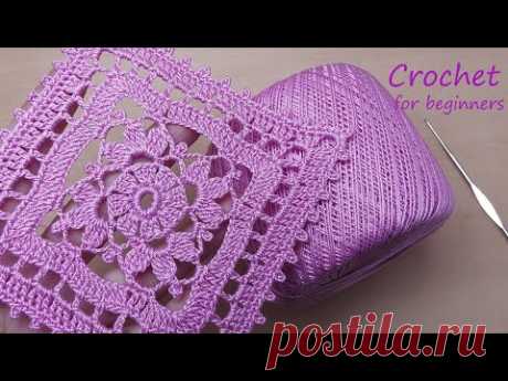 КВАДРАТНЫЙ МОТИВ вязание крючком для начинающих   EASY Crochet for beginners motif tutorial patterns