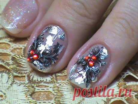 Новогодний маникюр с отрывной фольгой/ New Year nail art design with foil