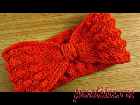 Knitted headband bobble puff stitch Any size adult 20"-22" tutorial  - Happy Crochet Club