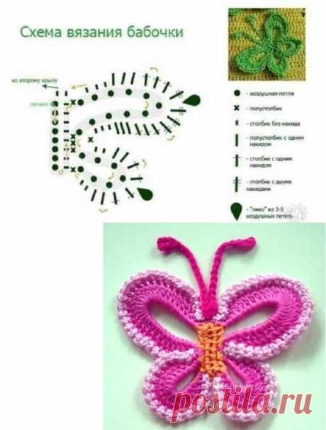 Бабочка крючком. Схема вязания.