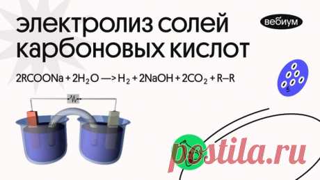 Запись на стене ЭЛЕКТРОЛИЗ СОЛЕЙ КАРБОНОВЫХ КИСЛОТ ⚡Всем привет! Очень часто в 33 задании ЕГЭ встречается так называемая реакция Кольбе — метод получения алканов из солей карбоновых кислот путём электролиза его водного раствора. Давай разберёмся, как всё происходит 😄💠 Соли карбоновых кислот — сильные электролиты, они полностью распадаются на ионы: RCOONa —&gt; RCOO– + Na+ 💠 Отрицательно заряженный катод притягивает ионы натрия, а положит...