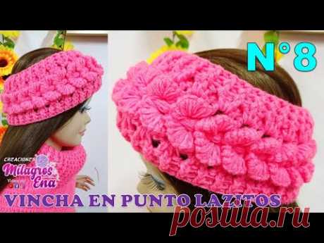 Como tejer la Vincha N° 8 a crochet en punto Lazos o Moños para bebes, niñas y damas paso a paso