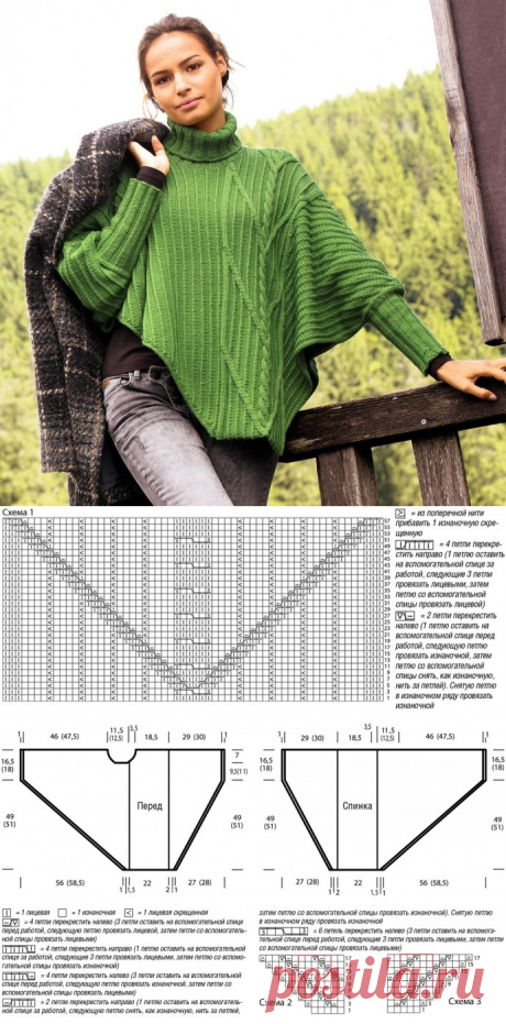 Вяжем зеленый свитер-пончо из категории Интересные идеи – Вязаные идеи, идеи для вязания
