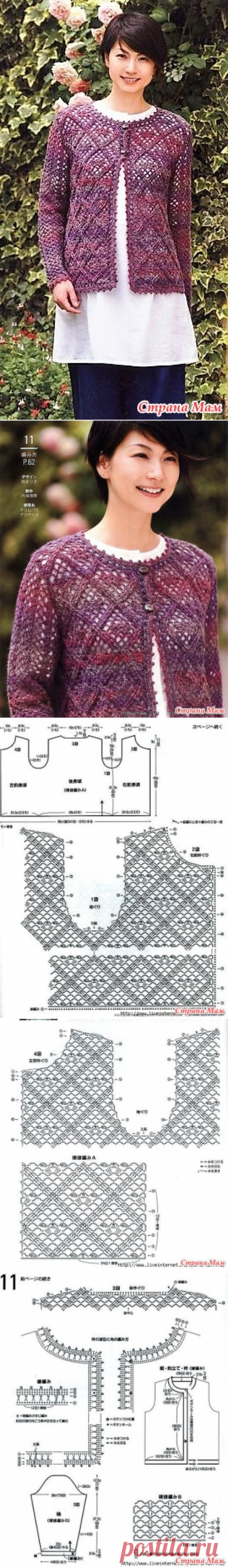 Жакет с ажурными ромбами. Крючок. - ВЯЗАНАЯ МОДА+ ДЛЯ НЕМОДЕЛЬНЫХ ДАМ - Страна Мам