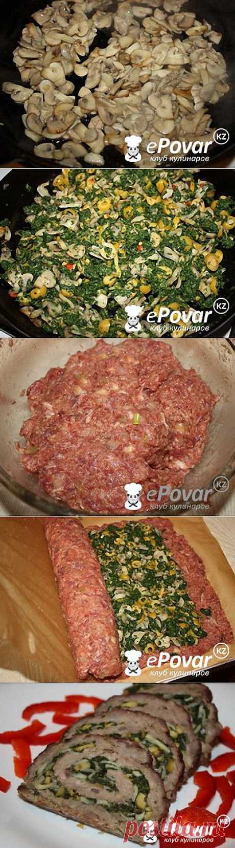 Мясной рулет со шпинатом и грибами — Рецепт приготовления с фото — Горячие блюда, Блюда из мяса