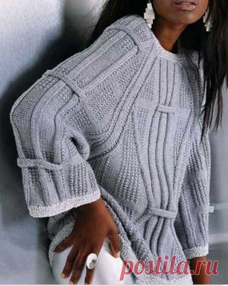 Элегантный пуловер с проймой реглан. Спицы. | Творческий COLLAB | Дзен