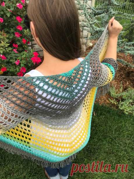 It's Shawl Good Cardigan: Fringed Triangle Shawl with Sleeves Crochet Pattern