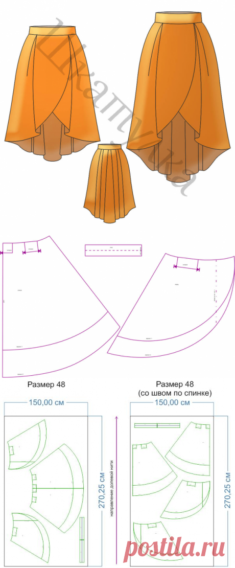 Выкройка каскадной юбки с запахом WS080517 | Шкатулка