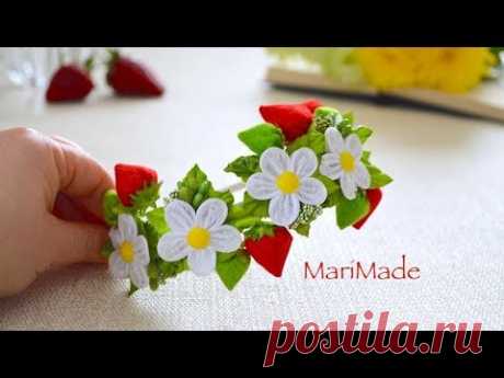 Ободок с Клубничкой Канзаши Цветы МК Kanzashi Strawberry Headband