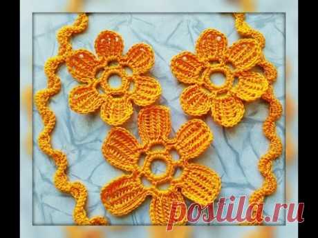 Уроки вязания - Цветок крючком - Ирландское кружево - Flower for Irish lace - How to crochet flower