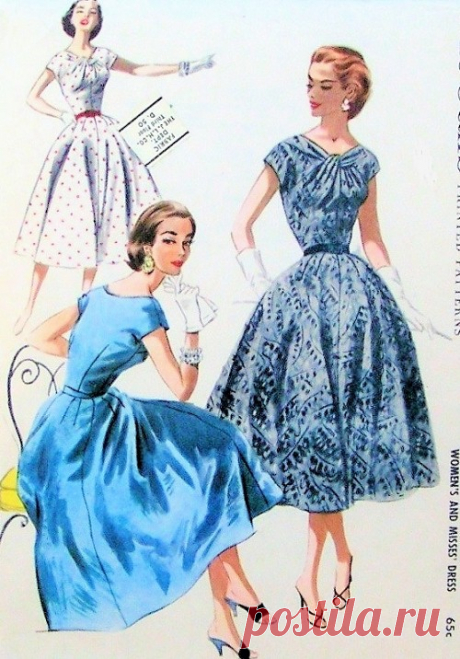 1950s BEAUTIFUL Day or Cocktail Party Dress Pattern McCALLS 3577 Vintage Sewing Pattern Striking Twisted Neckline Fit n Flare Full Skirt Bust 38