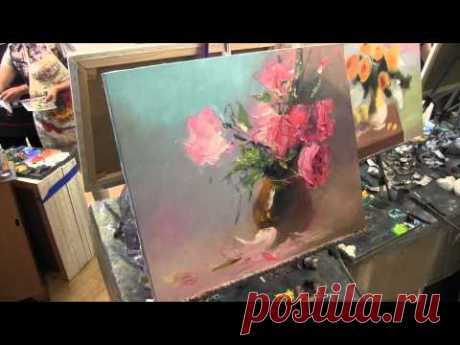 Букет мастихином, научиться писать, рисовать цветы, масляная живопись, Сахаров, уроки в Москве - YouTube