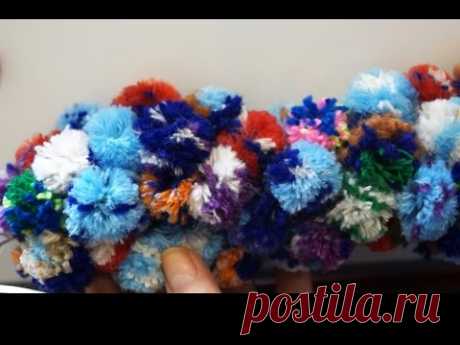 Коврик из самодельной помпонной пряжи дубль 2 (mat homemade yarn pompoms)