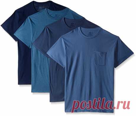 Fruit of the Loom Men's Pocket Crew Neck T-Shirt (Pack of 4), Assorted Blues, X-Large at Amazon Men’s Clothing store: Pocket T Shirts For Men