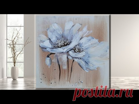 EASY white  Flowers Acrylic Painting on Canvas for Beginners/ MariArtHome