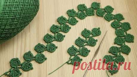 Ленточное кружево - веточка листиков - вязание крючком Crochet Simple Lace