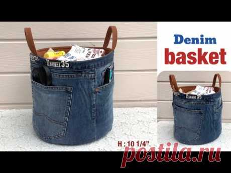 How to sew a small denim laundry basket tutorial, diy sewing a small denim basket,denim projects