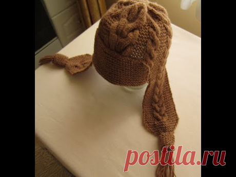 ВЯЗАНИЕ СПИЦАМИ ШАПКА С УШКАМИ С УЗОРАМИ КОСЫ! Видео урок.  knitting.