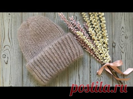 ВЯЗАННАЯ ШАПОЧКА ИЗ МОХЕРА ЗА ПАРУ ЧАСОВ / БЕСПЛАТНЫЙ МАСТЕР КЛАСС. KNITTED HAT