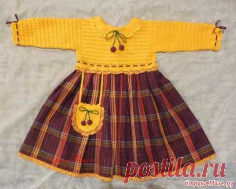 Вязаные платья для девочек. Комбинируем вязание и ткань | razpetelka.ru