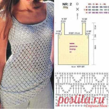 Летний топ со спущенной проймой крючком - Вязание - Страна Мам