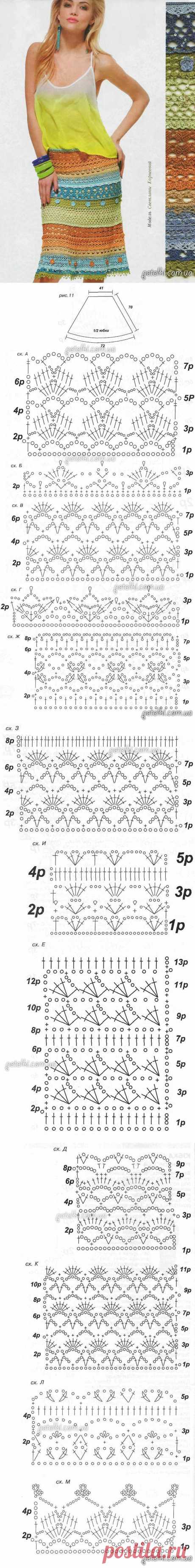 Разноцветная ажурная юбка крючком. Описание, схемы