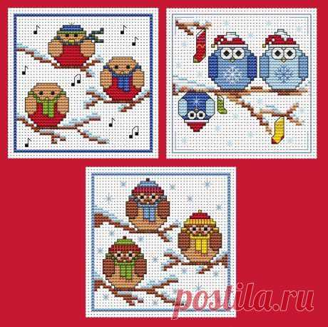 Rockin' Robins &amp; Owls Cross Stitch Christmas Card Kits